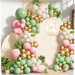 Zesliwy Sage Green Pink Balloons Garland Kit,133pcs Olive Green Blush Pink Sand White Metallic Gold Balloons for Girl Baby Shower Bridal Shower Wedding Birthday Jungle Safari Woodland Party Decorations…