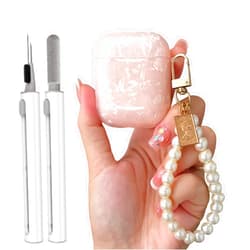 MCTOPZO Luxury Pearl Keychain for Airpod Case Cover 2/1 with Cleaner kit, Cute Glitter TPU Protective Case for Girls Women Compatible with Airpods 2nd &1st Generation, Apple Air pods Charging Case-Pink