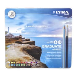 Lyra Graduate Aquarell Watercolor Pencils, 24 Assorted Colors with Brush, Metal Tin