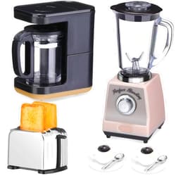 Hollowfly 5 Pcs Miniature Dollhouse Kitchen Accessories 1: 12 Scale Dollhouse Accessories Include Mini Coffee Maker Blender Toy Mini Toaster with 2 Slices Toast 2 Coffee Cup for Dollhouse Decoration