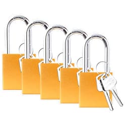 BELLXTO 5-Pack Aluminum Safety Padlocks - Corrosion-Resistant, Keyed Different Lock Out Tag Out Padlocks, OSHA Compliant Loto Lock for Industrial Maintenance & Equipment Security (Yellow, 5PCS)