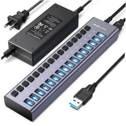 ACASIS Powered USB 3.1 Hub, ACASIS 16 Ports USB 3.1 Hub with 10Gbps Data Speed，Aluminum Housing, USB Hub Powered with 90W Power Adapter, USB Hub for PC/Laptop, Computer, Flash Drive, Printer, Camera