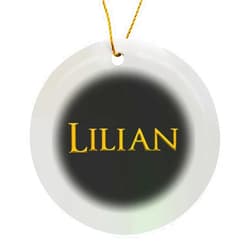 3dRose Circle Porcelain Ornament - Lilian Common Woman Name in America. Yellow on Black Charm Alexis Design - Popular Female Names in USA