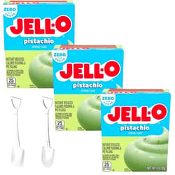 Candy Freezer Jell-O Instant Pudding & Pie Filling Mix 1 oz Box Sugar Free (Pack of 3) with Candy Freezer Metal Spoons (Zero Sugar Pistachio) Shovel Spoons