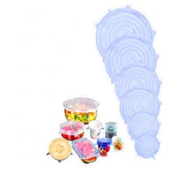 LMIP Silicone Stretch Lid, 12 Piece Reusable Food Covers, 6 Different Size Silicone Bowl Lids Fits Most Containers, Suitable for Cans, Bowls and Cups, Microwave Dishwasher Safe (Blue + White)