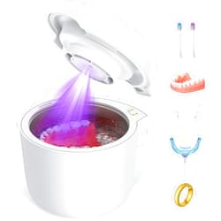 AGPTEK 45kHz Ultrasonic Retainer Cleaner Machine, U-V Dentures Cleaning, 180 ML Dental Clean Pod for Retainer, Dentures, Mouth Guard, Aligner, Whitening Trays, Jewelry and More