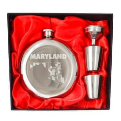 Palm City Products Maryland 10 oz Flask Gift Set with Shot Glasses & Funnel - Perfect Maryland Souvenir Gift