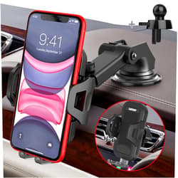 UVERTOOP Cell Phone Holder for Car, Upgraded Car Phone Holder Mount Air Vent 3 in 1 Dashboard Windscreen Car Phone Mount for iPhone 12 11 Pro Xs Max XR 8 7 6 Plus Galaxy S10 S9 All Phone Model Black