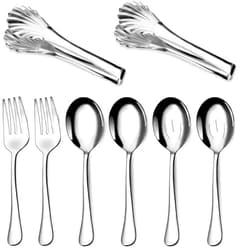 KOLEEP Stainless Steel Serving Utensil Set, 8-Piece, Includes Serving Spoons, Forks, Tongs and Soup Ladle