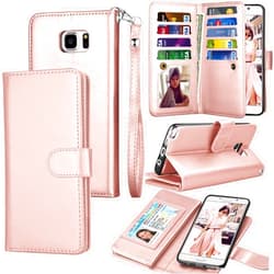 Tekcoo Compatible for Galaxy Note 5 Wallet Case/Samsung Galaxy Note 5 PU Leather Case, Luxury Cash Credit Card Slots Holder Carrying Flip Cover [Detachable Magnetic Hard Case] & Kickstand -Rose Gold