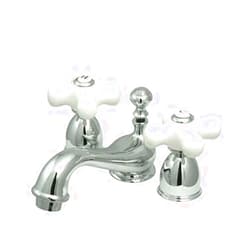 Kingston Brass KS3951PX Restoration Mini Widespread Lavatory Faucet with Porcelain Cross Handle, Polished Chrome,4-Inch Adjustable Center