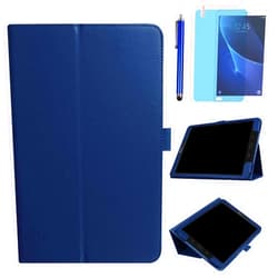 R.SHENGTE Case for Samsung Galaxy Tab E 9.6 inch 2015 (SM-T560 T561 T565 SM-T567V), Slim Leather Folding Stand Full Protective Cover Case,with Stylus Pen,Screen Film (Deep Blue)