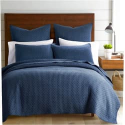 Levtex Home Cross Stitch Reversible King/Cal King Quilt Set (106x92in) and 2 Pillow Shams (36x20in) - Stitch Texture - Navy - Cotton King Size Quilt Bedding Set - Lightweight Soft Pre-Washed