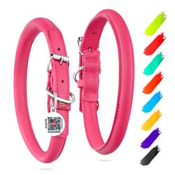 WAUDOG Leather Dog Collar, Soft Padded, Adjustable, for Small, Medium & Large Dogs, Ideal for Outdoor Use, Great Gift, Pink