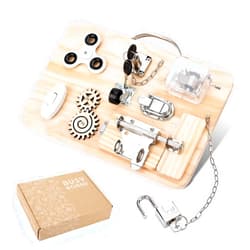 Pithfor Wooden Montessori Toys Busy Board for 1 2 3 4 Year Old, Baby Toddler Sensory Toys, for Fine Motor Skills, for Autism ADHD