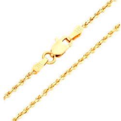 Nuragold 14k Yellow Gold 1.5mm Solid Rope Chain Diamond Cut Link Pendant Necklace, Mens Womens Jewelry 16