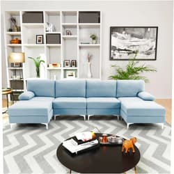 Divano Roma Furniture Modern, Boucle Fabric Convertible U Shaped 6 Seat Modular Sectionals Sofa, Couch for Living Room, Large, Blue