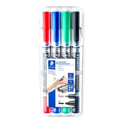 STAEDTLER Lumocolor Permanent DUO Double Ended Permanent Marker - Black, Blue, Green and Red Color (Pack of 4)