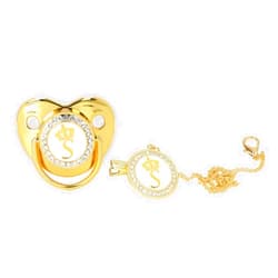 GLOGLOW Golden Letter Baby Pacifier, Personalized Bling Pacifier with Pacifier Clips and Anti-Dust Cover for Baby Shower Newborn Birthday Photography(Letter S)