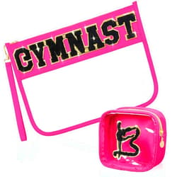 Hillban 2 Pcs Gymnastics Makeup Bag for Women Gymnastic Coach Gift Gymnastics Stuff for Sport Lover Birthday Team Gifts Chenille Letter Bag Cosmetic Clear Toiletry Pouch Waterproof Travel Purse