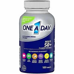 One A Day Men’s 50+ Multivitamins, Supplement with Vitamin A, Vitamin C, Vitamin D, Vitamin E and Zinc for Immune Health Support*, Calcium & more, 100 count