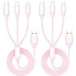 IDISON Multi Charging Cord 4FT 2Pack Multiple Charger Cable Fast 3 in 1 Nylon Braided Apple MFi Certified USB Type C Micro Lightning Connectors for Cell Phones and More Pink Rose