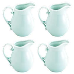 TAMAYKIM 10 oz Ceramic Cream Jugs, Creamer Pitcher Set with Handle, Mint Green Porcelain Classic Creamers for Coffee, Tea, Milk, Jam, Sauces, 4 Pack