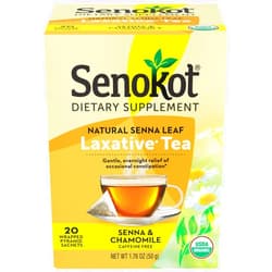 Senokot Dietary Supplement, Natural and Organic Senna Leaf, Laxative Tea for Occasional Constipation, 20 Wrapped Pyramid sachets, Certified Organic.