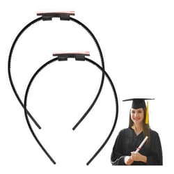 Viabty Graduation Cap Headband, Secure Your Grad Cap and Your Hairstyle, Firm Anti-Fall Hair Band for Graduation Cap, 2Pcs Black