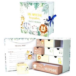 Beeveer Baby Keepsake Box Newborn Memory Organizer with 9 Labeled Compartments Newborn First Keepsake Book Gift Box for Pregnancy Gender Neutral Baby Shower Maternity