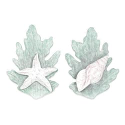 T.I. Design Hand-Carved Wood Starfish and Turban Shell on Reef | Coastal Seashells Beach Wall Decor Set of 2