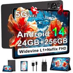 ZIOVO Tablet 11 inch, 2025 Android 14 Tablet with 24GB RAM 256GB ROM ( 1TB Expand ), Octa-Core Tablets with 13MP+5MP Camera, 8000mAh, IPS HD Touch Screen, 5G WiFi Widevine L1, GPS, Split Screen -Metal Black