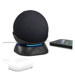 PlusAcc Stand for Dot 5th/4th Generation with USB-C and USB-A Charging Ports, Table Holder Base for Charge Cellphones and Earbuds, Non-Slip Base (Black)
