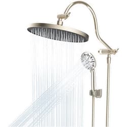 Hibbent 10'' Self-cleaning Rainfall Shower Head, High Pressure Handheld Shower Head, Showerhead Combo with 12'' Adjustable Curved Shower Extension Arm, 7-Spray, 71'' Hose, Showerhead Holder, Brushed Nickel