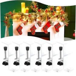 PUENBKO 2 in 1 Garland Stocking Hangers，Mantel Hanger for Garland，2 in 1 Mantel Hangers，Garland and Stocking Mantel Holders with 2 Hooks，Fireplace Garland Hanger for Christmas &Xmas Decoration (White,6PCS)