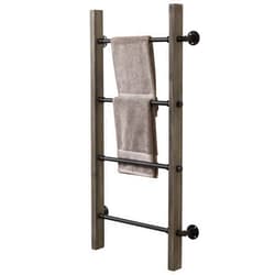 MyGift Wall Mounted Blanket Ladder Farmhouse Gray Wood and Industrial Metal Pipe Towel Hanging Rack