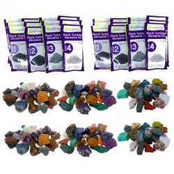 WireJewelry World Stone Mix Rock Tumbler Refill Kit - 3 Lbs. Each of Asia, Brazil and Madagascar Stone Mixes and 6 Batches of 4 Step Abrasive Grit and Polish