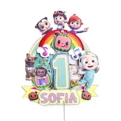 Handmade Personalized 3D Glitter Cartoon Cake Toppers for Children's Birthdays (Cocomelon)