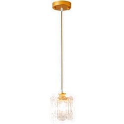 KVLK LED Chandeliers, Nordic Carved Glass Pendant Light, 1-Light Ceiling Hanging Light Fixture in Brushed Brass Finish Metal Chandelier Lighting for Kitchen Island Bar Dining Room Farmhouse