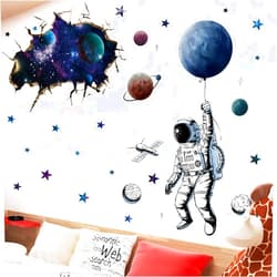 RUIPBOTE Outer Space Wall Decor for Boys Room Art, Colorful Planets Rocket Spaceship Stars and Astronaut Kids Wall Decal Nursery Bedroom Playroom Classroom Decoration Stickers (#A)