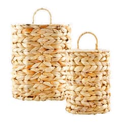 AuldHome Design AuldHome Water Hyacinth Baskets (Set of 2); Wall Hanging Woven Rustic Farmhouse Door Baskets, Small and Medium Size