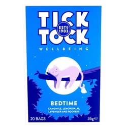 TICK TOCK TEAS Tick Tock Bedtime, herbal tea blend with rooibos, naturally caffeine free, helps promote restful sleep. 20 bags