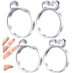 HINZIC 4 Pack Knitting Crochet Loop Ring for Fingers, 2 Style Adjustable Crochet Tension Ring, Metal Open Yarn Guide Finger Holders, Knitting Thimbles for Crochet- Silver