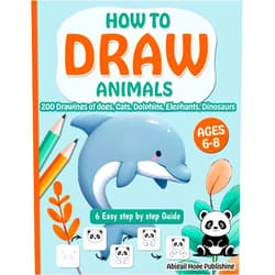 Abigail Hope Publishing How to Draw 200 Animals For Kids Ages 6-8: 6 Easy step by step guide | Simple & Fun Drawings of Dogs, Cats, Dolphins, Elephants, Dinosaurs & More.