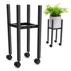 FYY Adjustable Plant Stand with Wheels - Indoor/Outdoor Metal Corner Flower Pot Holder for 8-12 Inch Pots, Modern Home Decor for Living Room, Ideal Gardening Gift