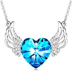 PLATO H Angel Wing Heart Crystals Necklace for Women Guardian Angel Pendant with Dainty Jewelry Box Mothers Christmas Gifts