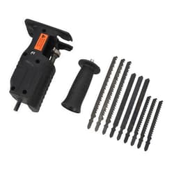 PerGar Electric Reciprocating Saw Adapter Attachment Kit, Portable Drill Saw Modified Tool Attachment with 9 Replacement Saw Blades and Handle for Metal Wood Cutting Jig Saws