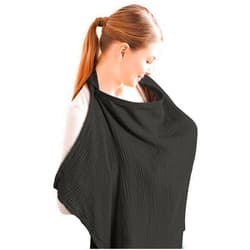 Konssy Muslin Nursing Cover for Baby Breastfeeding, Breathable 100% Cotton Breastfeeding Cover with Rigid Hoop for Mother Nursing Apron, Multi-use Carseat Canopy (Black)