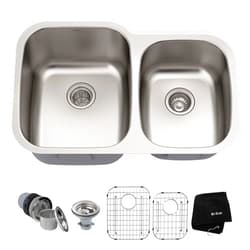 KRAUS Premier 32-inch 16 Gauge Undermount 60/40 Double Bowl Stainless Steel Kitchen Sink, KBU24