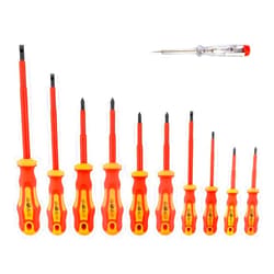 Gunpla 11 Pieces VDE Insulated Screwdriver Set, 1000V with Black Tip Magnetic, TPR Handle Electrician Soft-Grip Slotted Phillips and Pozi Tools with Safety Tester for Electrician Repair